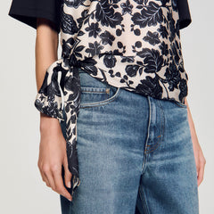 Sandro / Floral motif T-shirt Ecru / Black