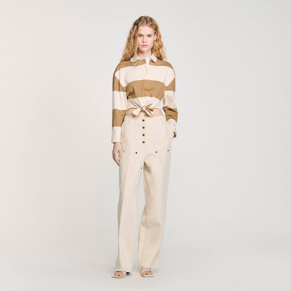 Sandro / Striped polo-neck T-shirt Beige