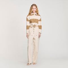 Sandro / Striped polo-neck T-shirt Beige