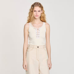 Sandro / Lace-up vest top Ecru