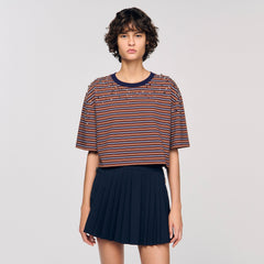 Sandro / Striped rhinestone T-shirt Brown / Deep Blu
