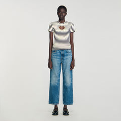 Sandro / Rhinestone heart T-shirt Ecru