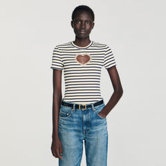 Sandro / Rhinestone heart T-shirt Ecru