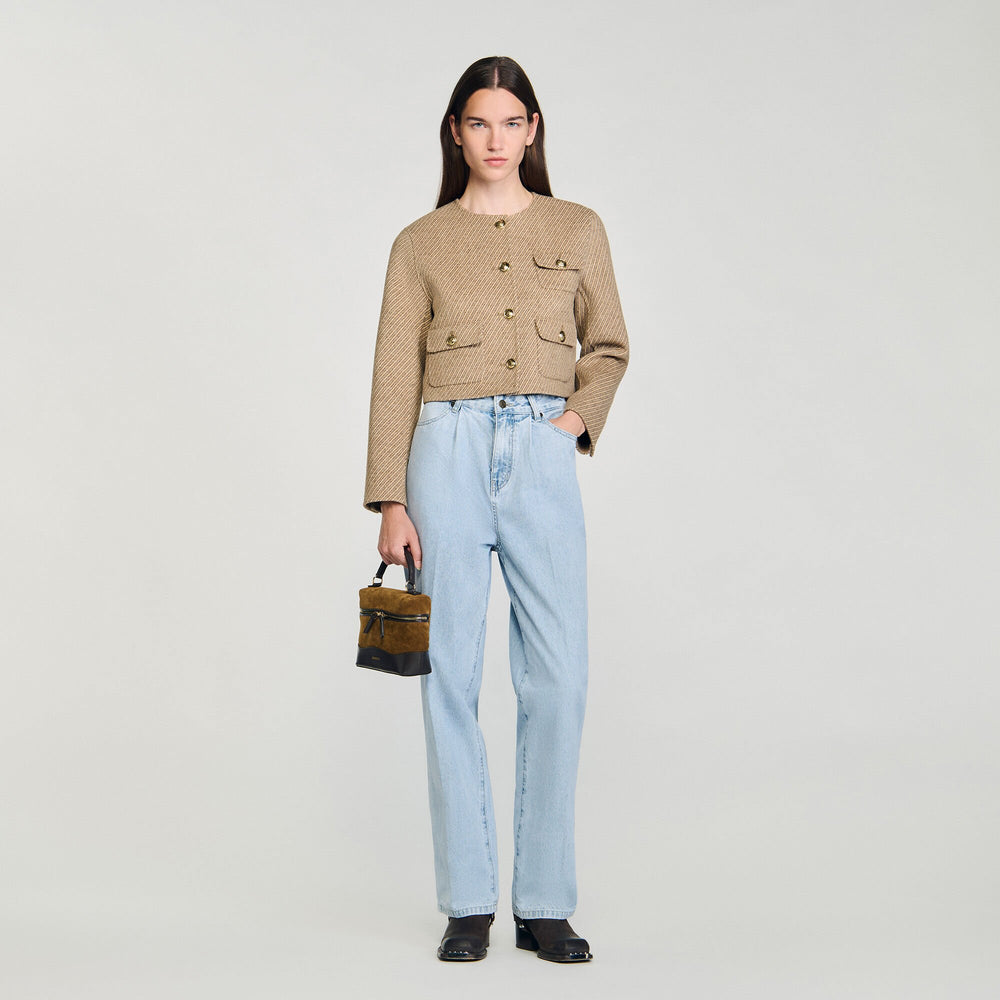 Sandro / Cropped button-down jacket Beige