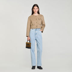 Sandro / Cropped button-down jacket Beige