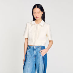 Sandro / Short-sleeved rhinestone jacket Ecru