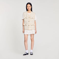 Sandro / Sleeveless tweed jacket Ecru / Lurex