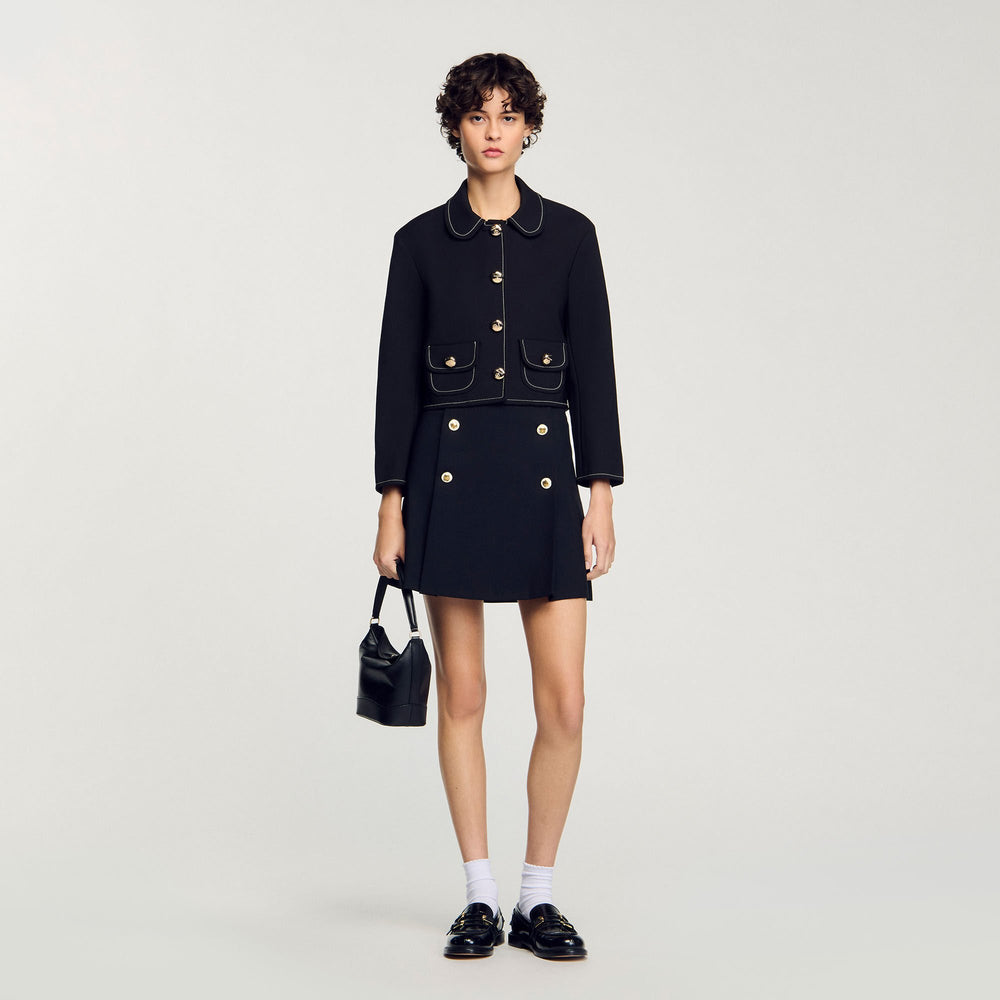Sandro / Peter Pan collar cropped jacket Black