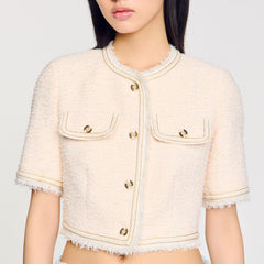 Sandro / Short-sleeved tweed jacket Ecru / Pink