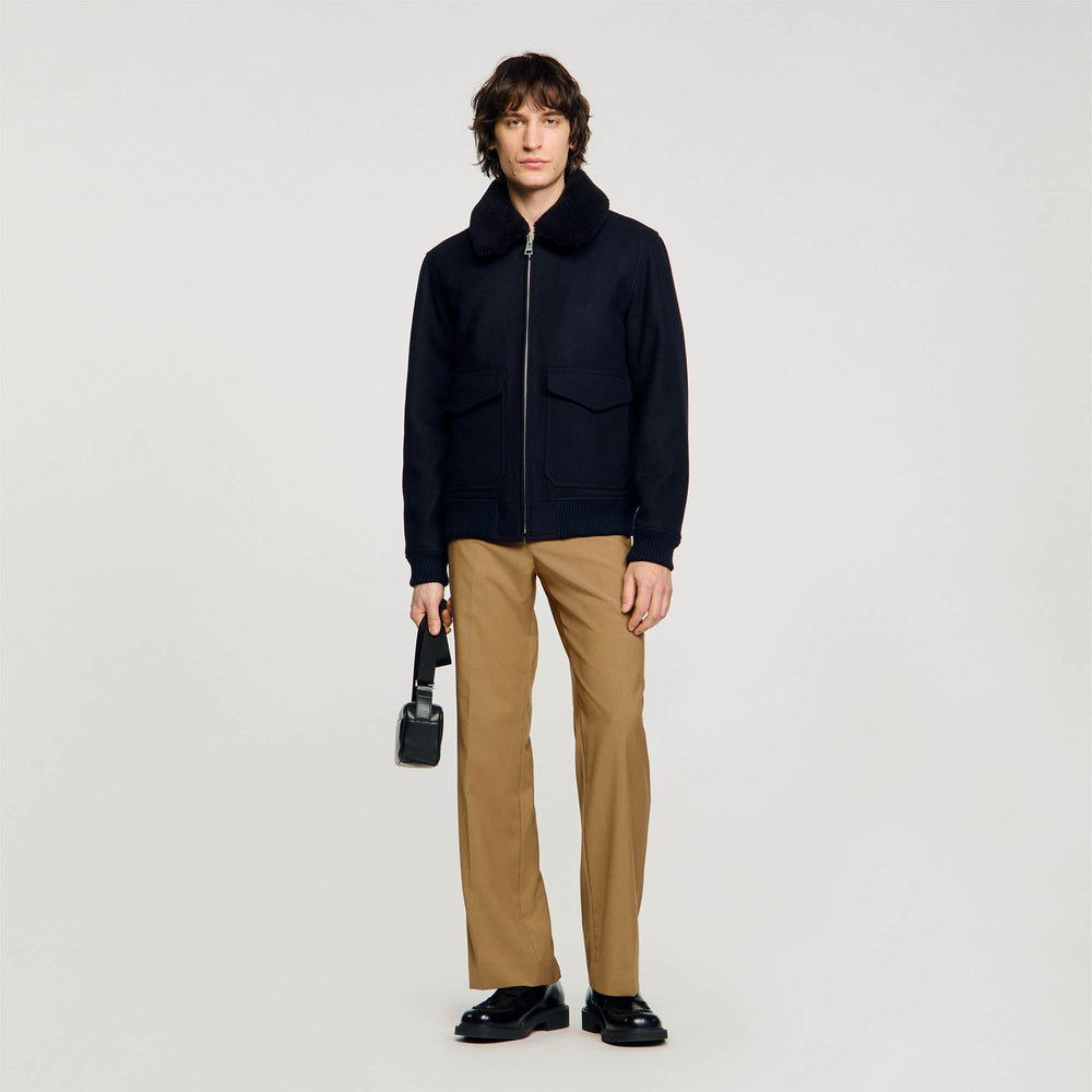 Sandro / Wool aviator jacket Navy Blue