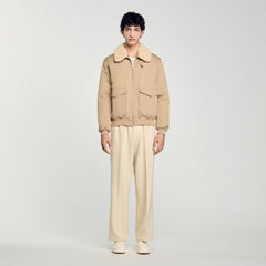 Sandro / Shearling collar aviator jacket Sand