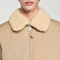 Sandro / Shearling collar aviator jacket Sand