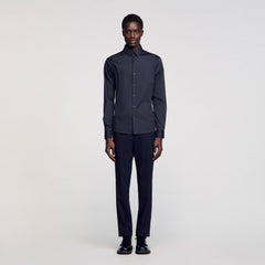Sandro / Fitted stretch cotton shirt Navy Blue