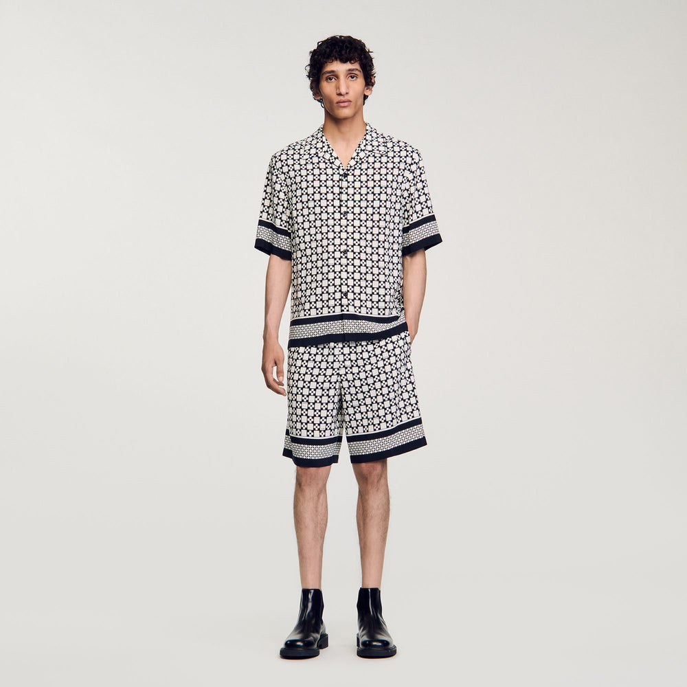 Sandro / Square Cross short-sleeved shirt Ecru / Navy