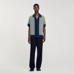 Sandro / Short-sleeved patterned shirt Dark Blue