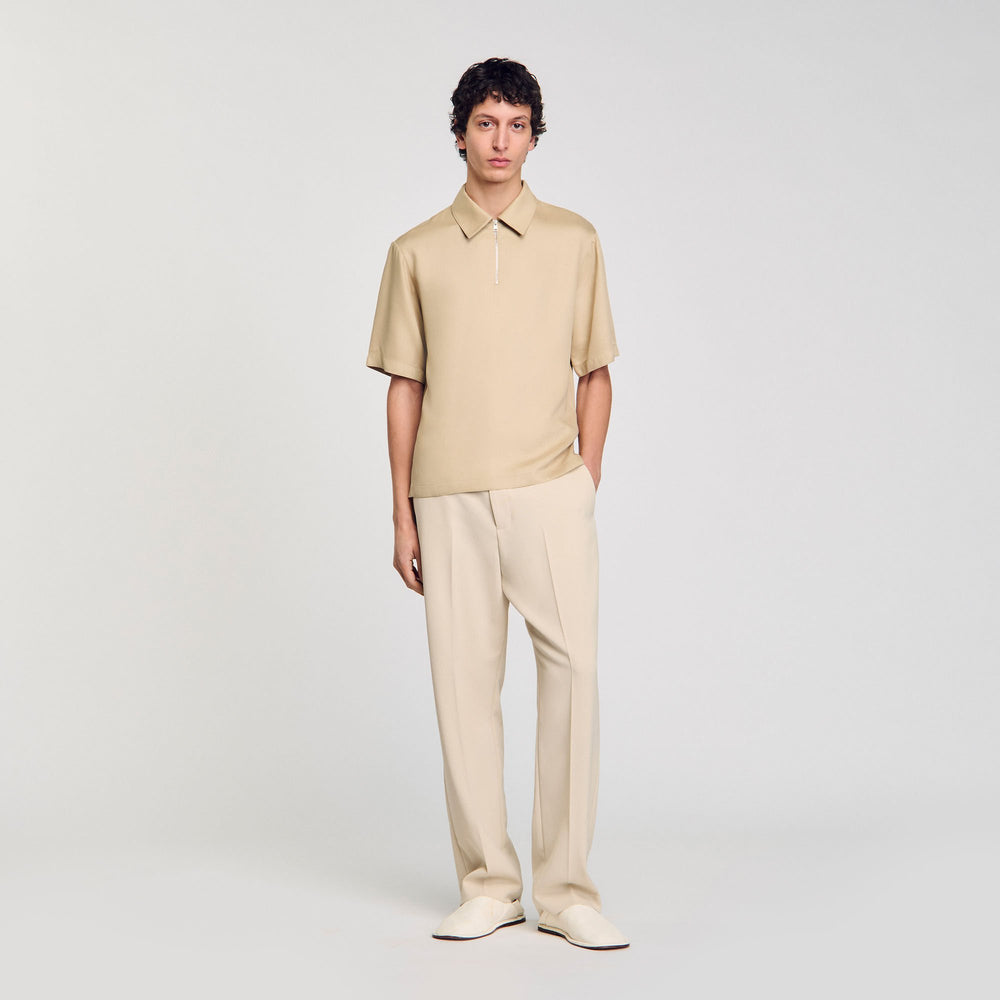 Sandro / Zip-neck polo shirt Sand.
