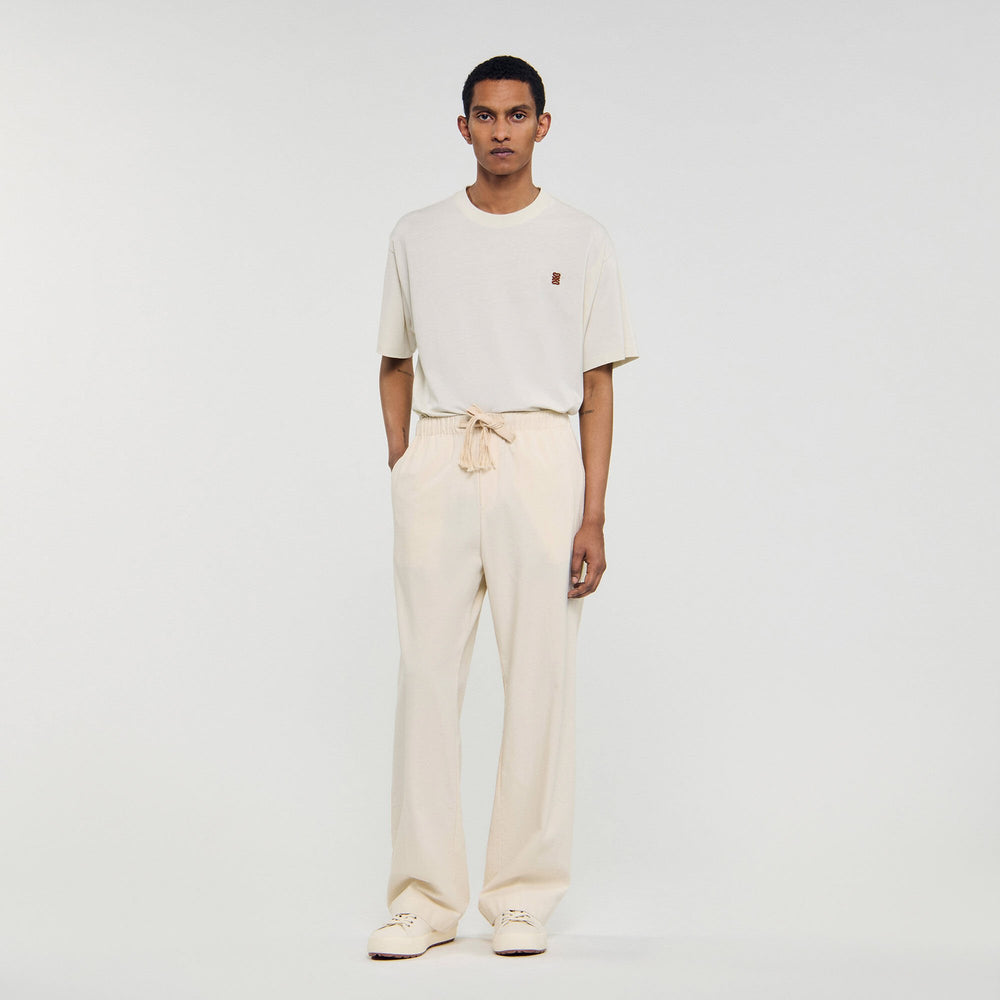 Sandro / Wide-leg elasticated cotton trousers Butter Cream