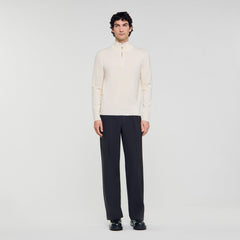 Sandro / Wool sweater with zipped collar Off White