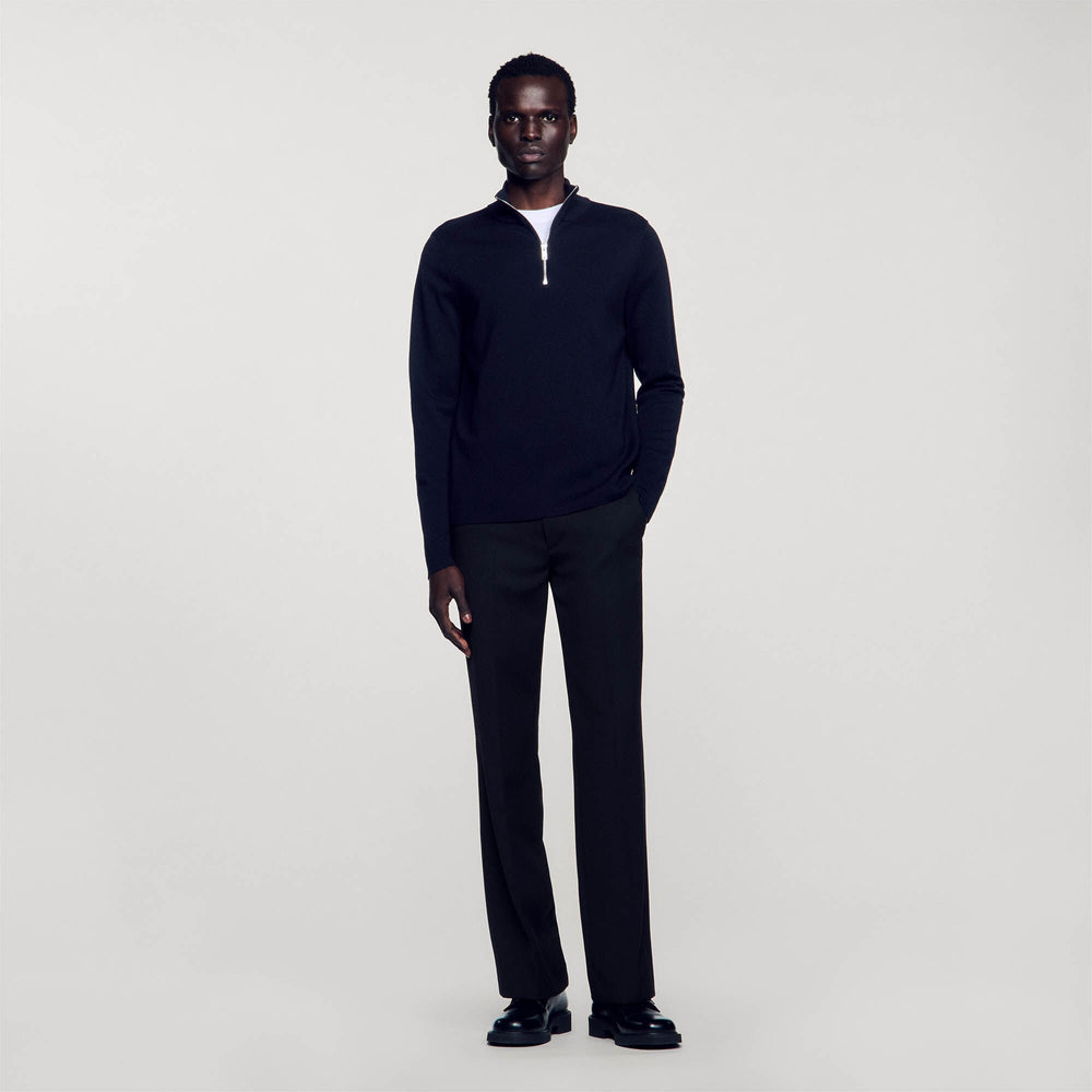 Sandro / Wool sweater with zipped collar Carbon Black