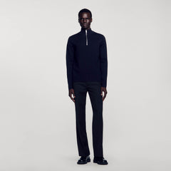Sandro / Wool sweater with zipped collar Carbon Black