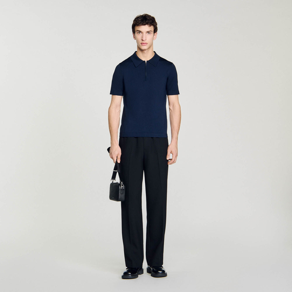 Sandro / Knitted polo shirt with zip collar Navy Blue