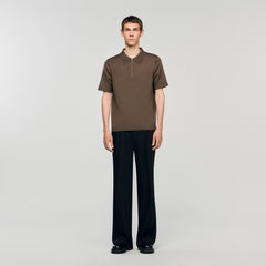 Sandro / Knitted polo shirt with zip collar Caramel