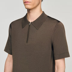 Sandro / Knitted polo shirt with zip collar Caramel