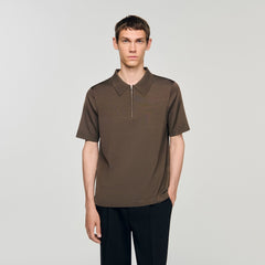 Sandro / Knitted polo shirt with zip collar Caramel
