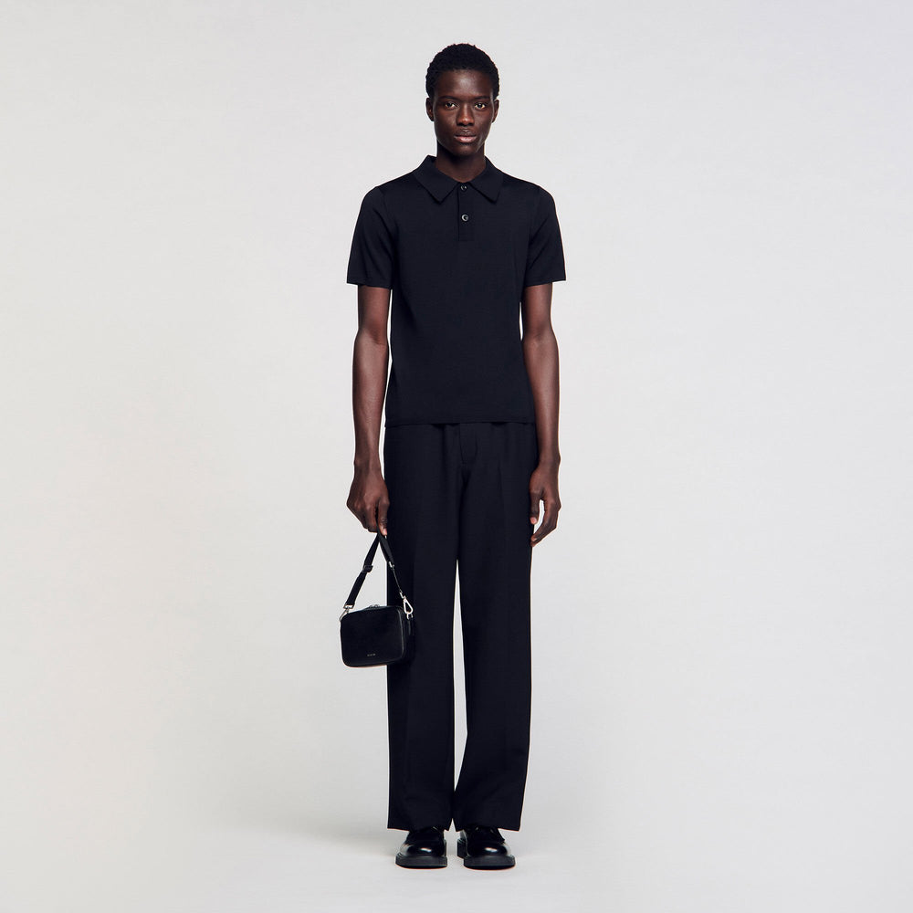 Sandro / Short-sleeve knitted polo shirt Black