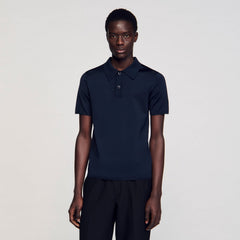 Sandro / Short-sleeve knitted polo shirt Navy Blue