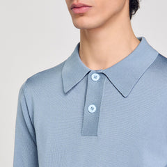 Sandro / Short-sleeve knitted polo shirt Chambray