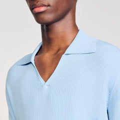 Sandro / Rib knit polo shirt Blue Sky