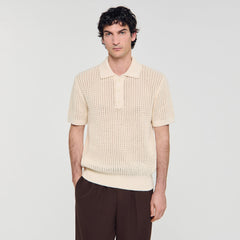 Sandro / Cotton shirt with polo collar Butter Cream