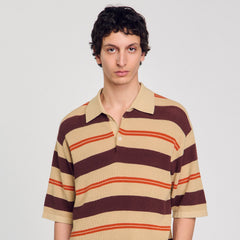 Sandro / Striped knit polo shirt Nut