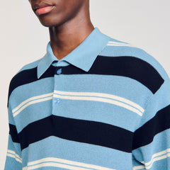 Sandro / Striped knit polo shirt Chambray