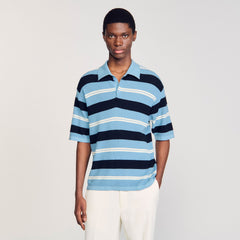 Sandro / Striped knit polo shirt Chambray