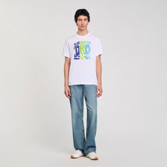 Sandro / Wave print cotton T-shirt Optic White