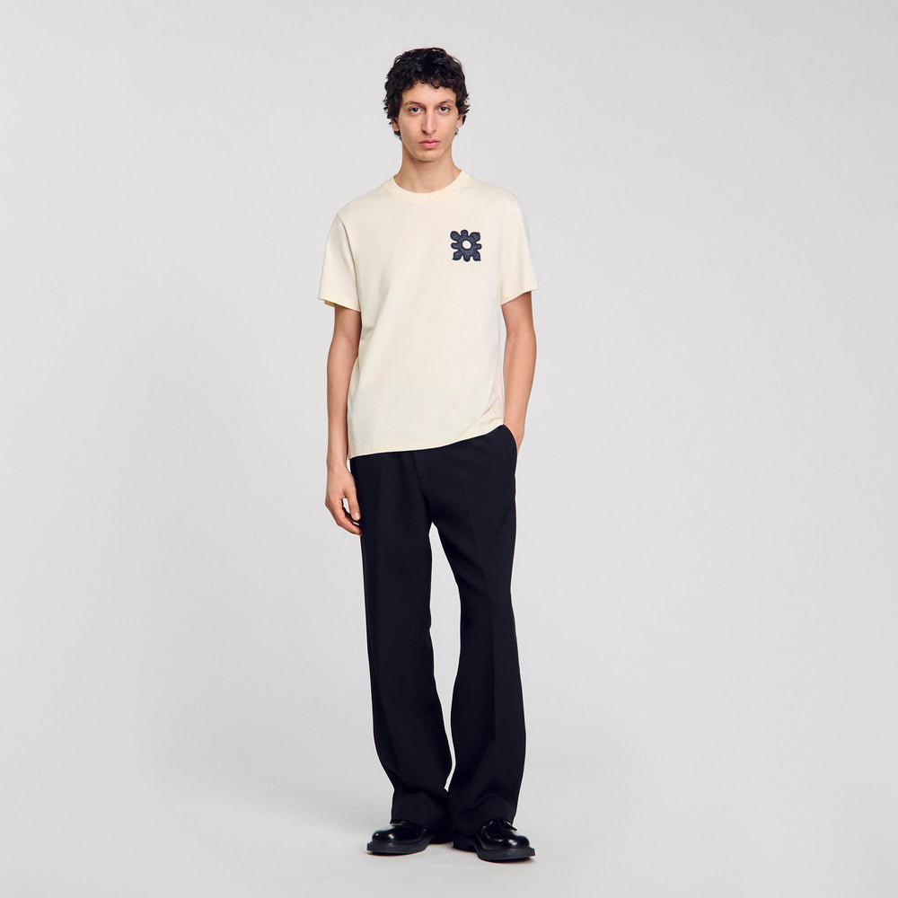 Sandro / T-shirt with flower detail Ivory.