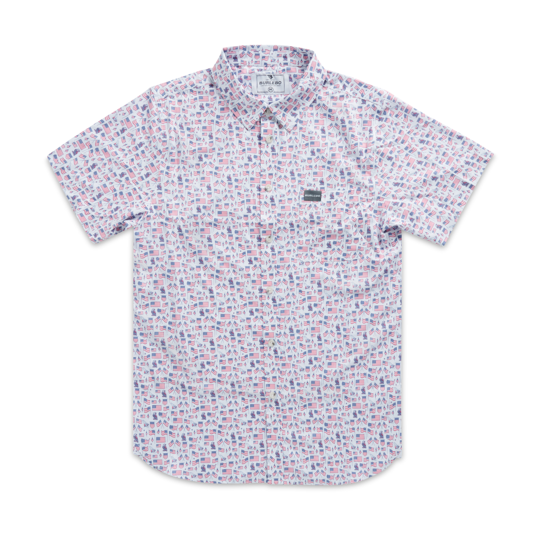 Burlebo Old Glory Button Up | White Performance Shirt