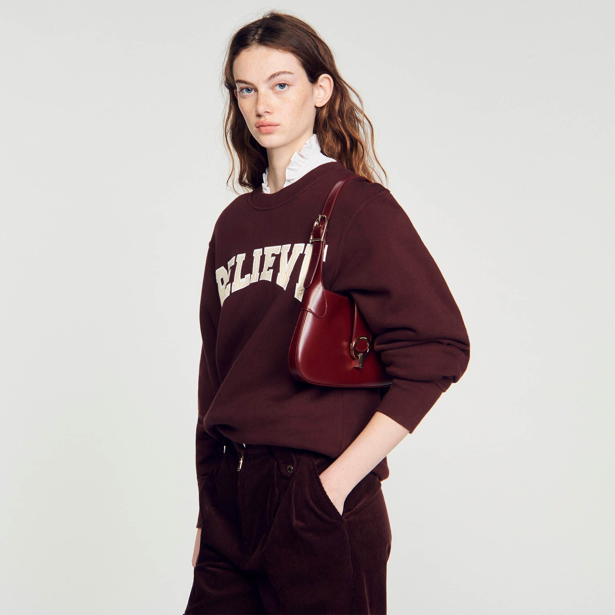 Sandro / Janet bag in certified leather Bordeaux