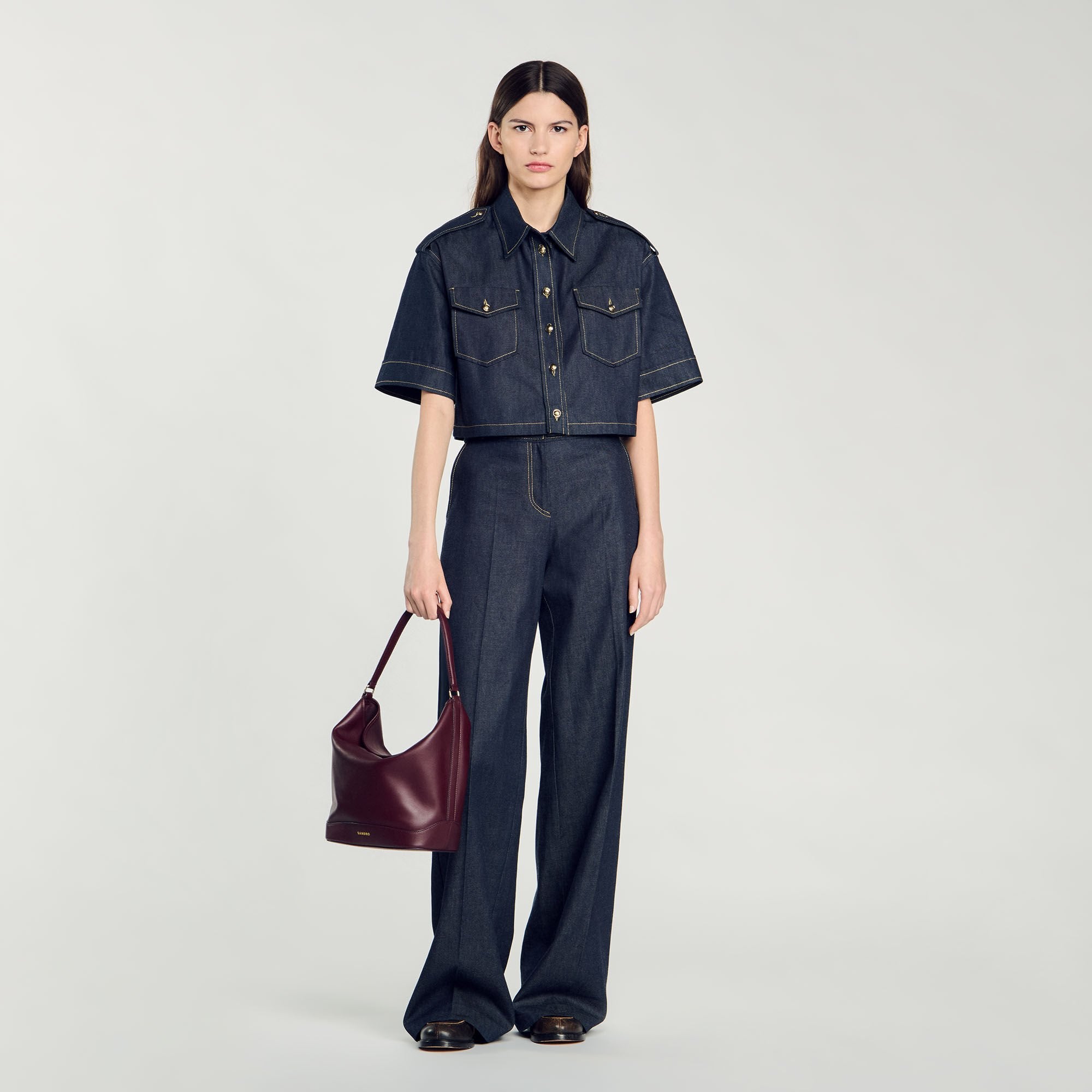 Sandro / TANGOSO leather bucket bag Bordeaux