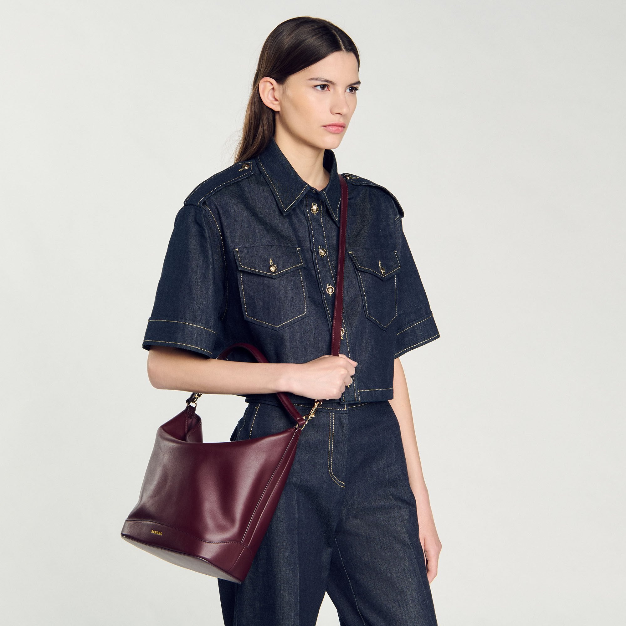 Sandro / TANGOSO leather bucket bag Bordeaux