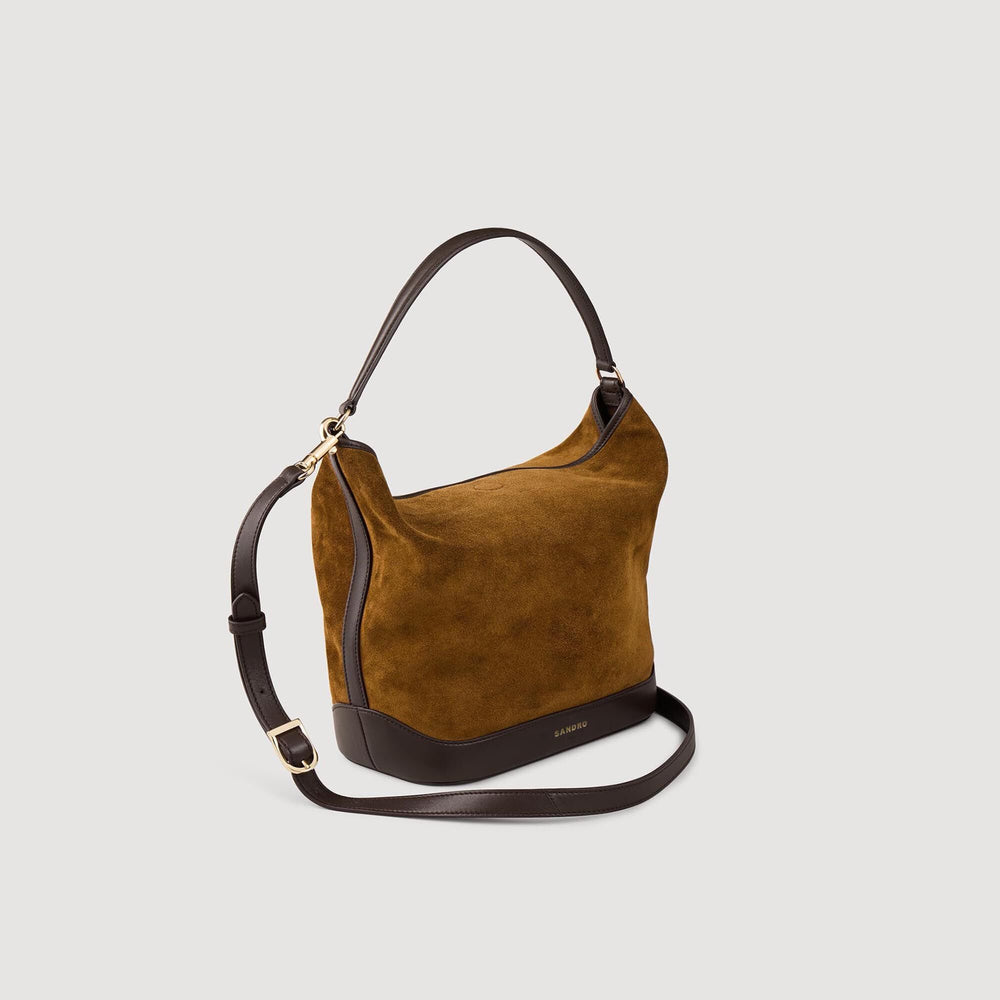 Sandro / TANGOSO suede and leather bucket bag Camel