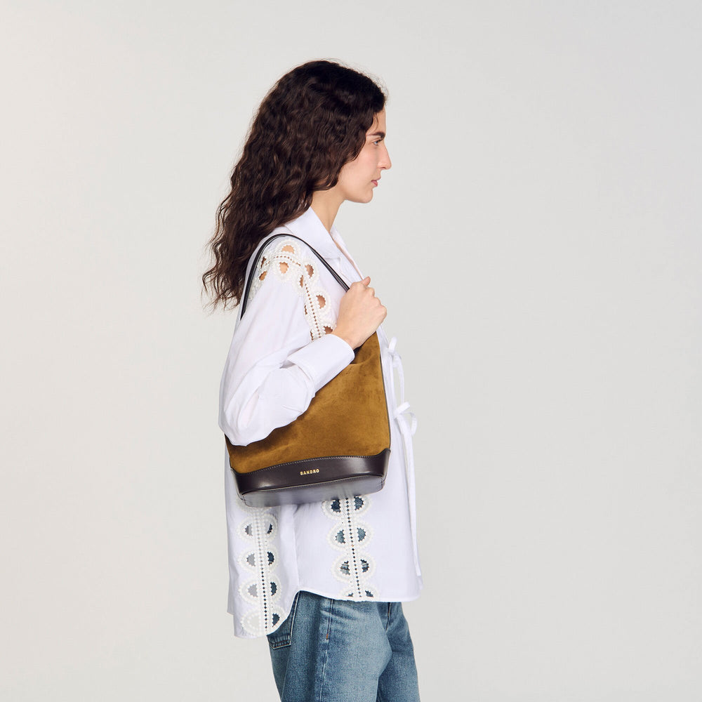 Sandro / TANGOSO suede and leather bucket bag Camel