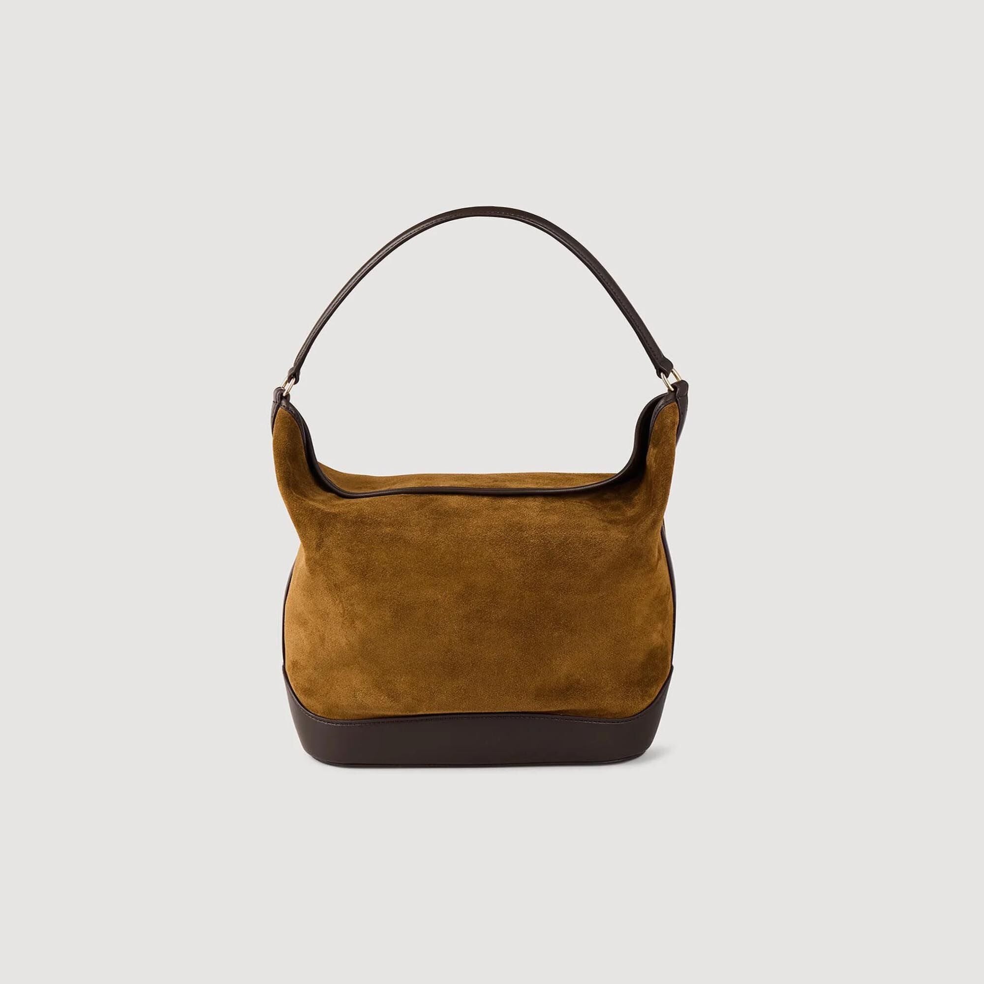 Sandro / TANGOSO suede and leather bucket bag Camel