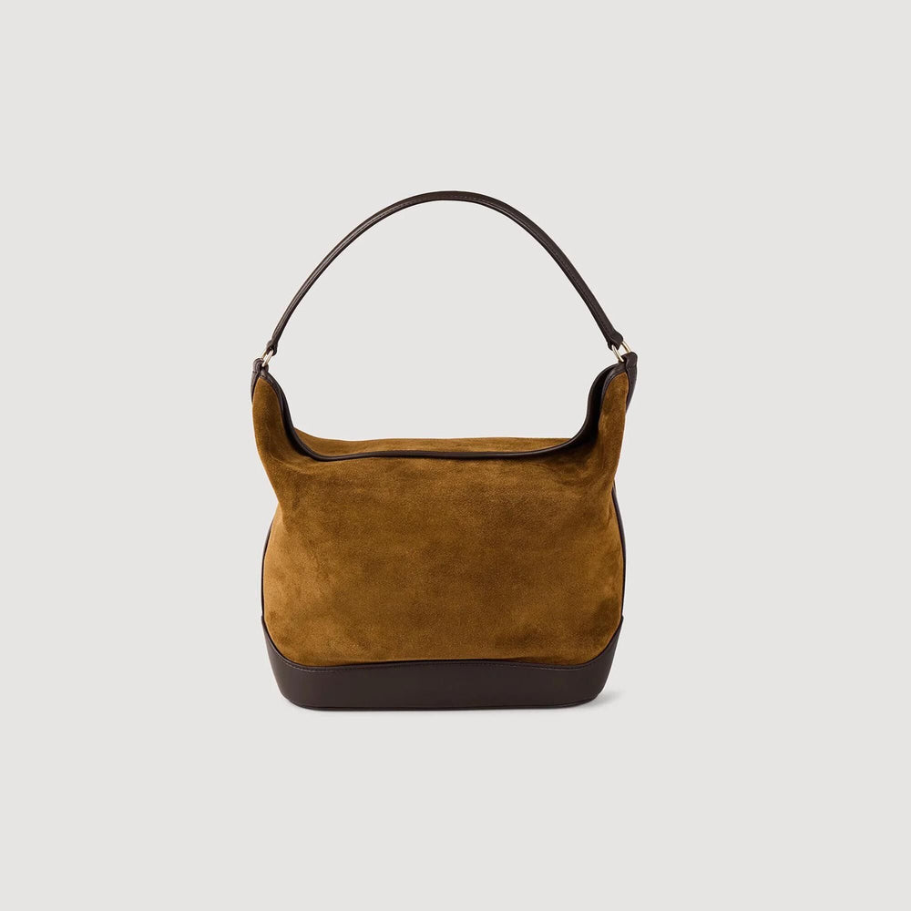 Sandro / TANGOSO suede and leather bucket bag Camel
