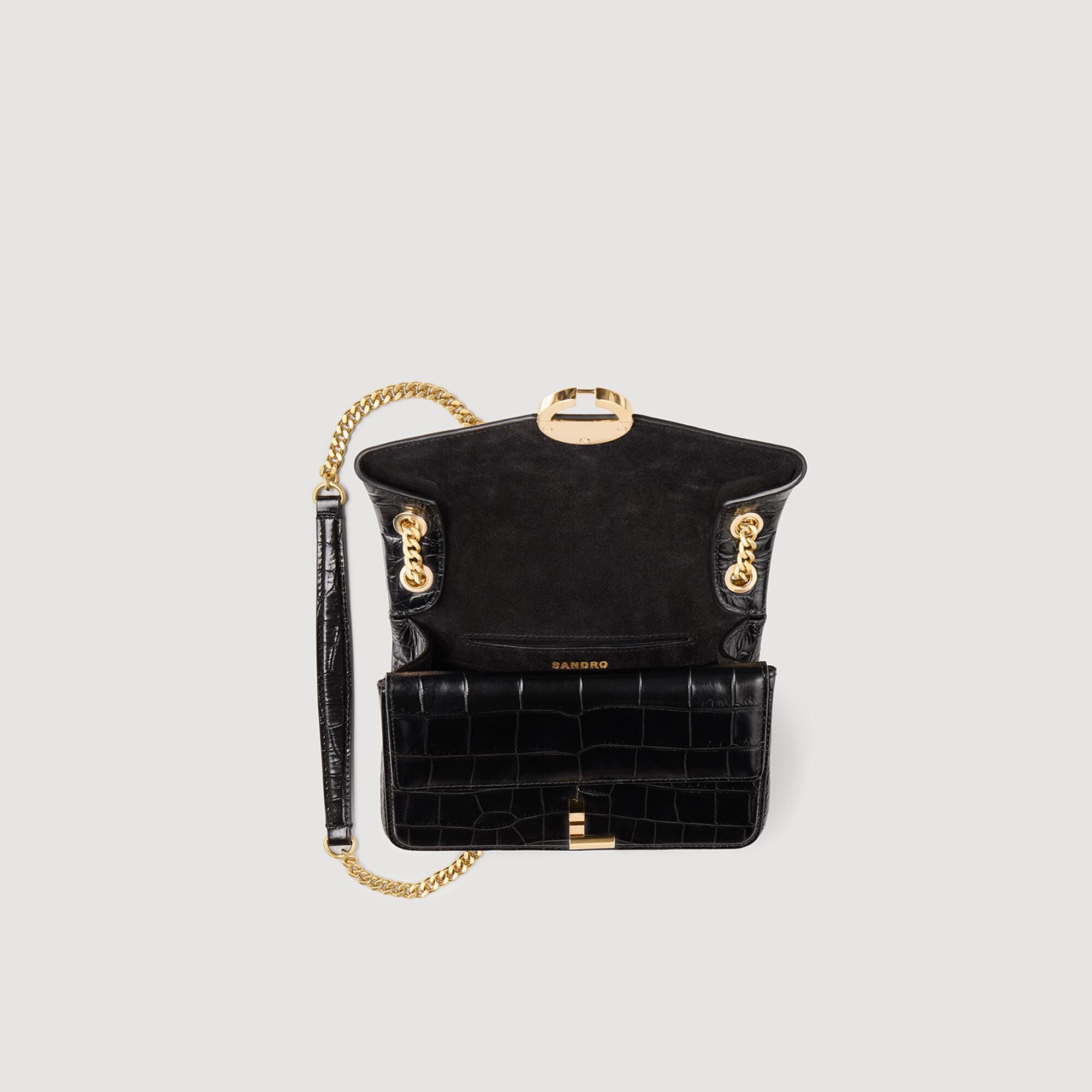 Sandro / Mock croc leather Yza bag Black