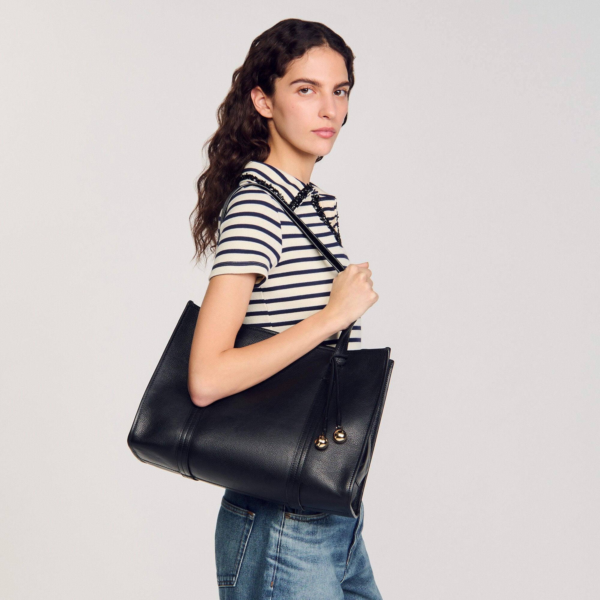Sandro / Soft leather tote bag Black