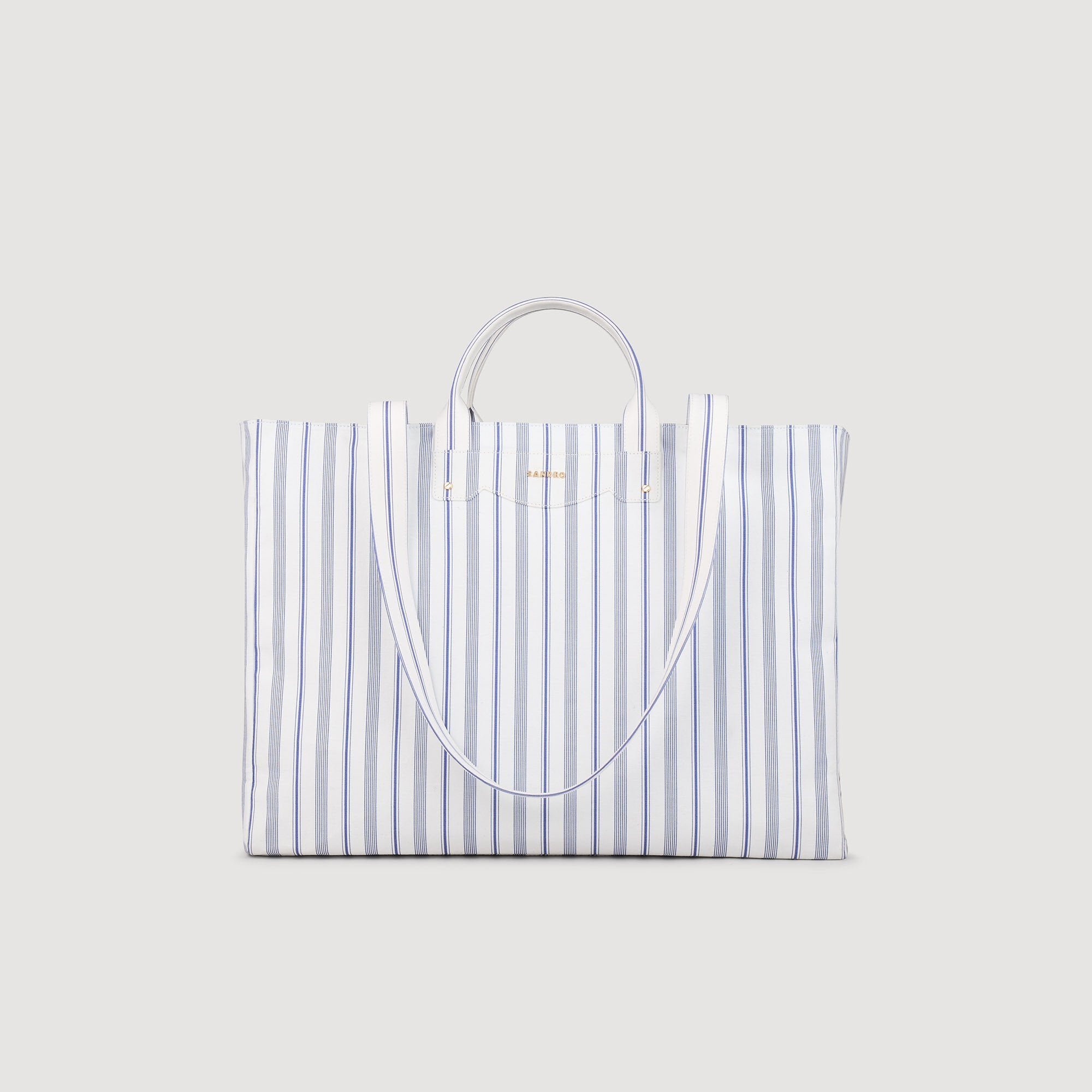 Sandro / Striped canvas tote bag Blue / Ecru