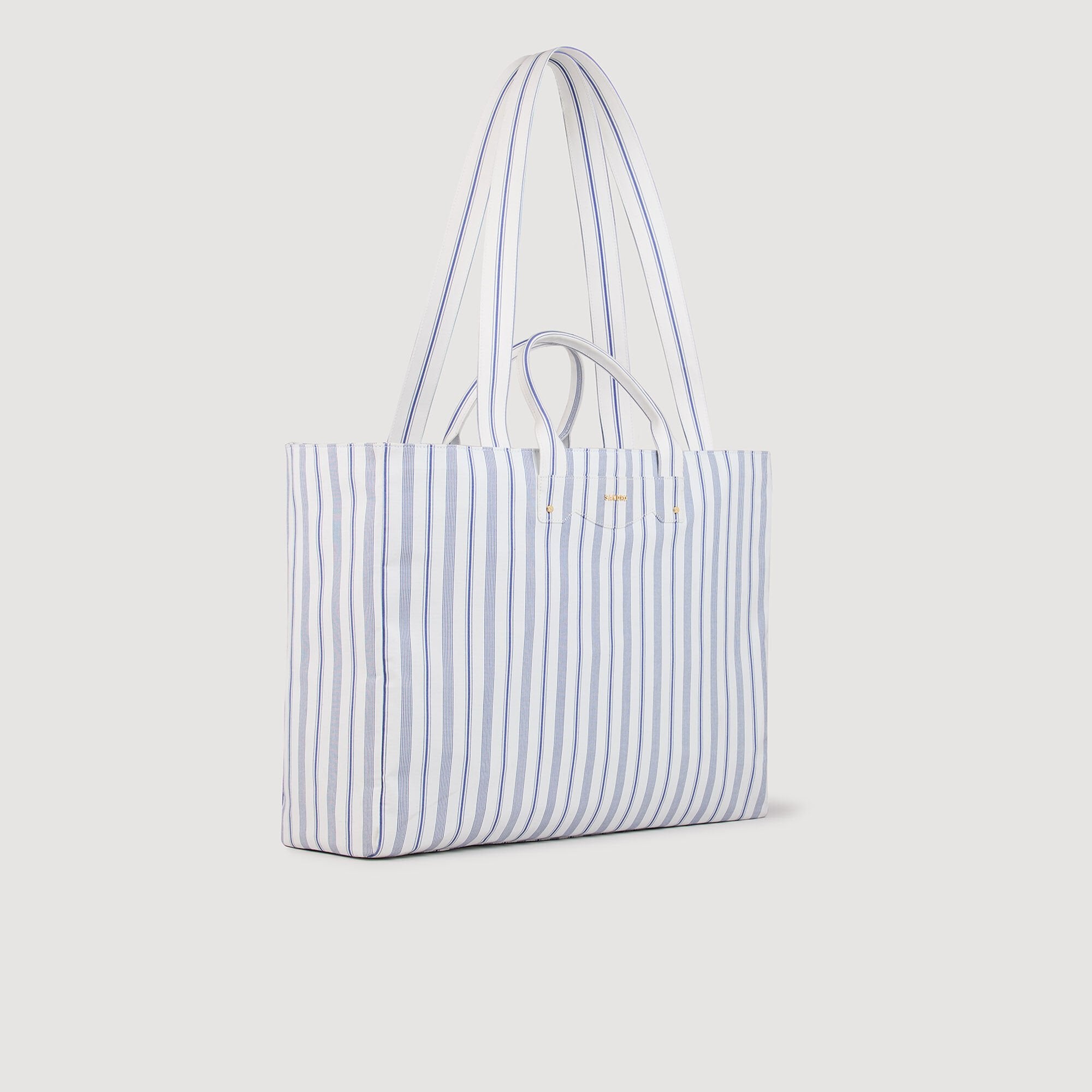 Sandro / Striped canvas tote bag Blue / Ecru